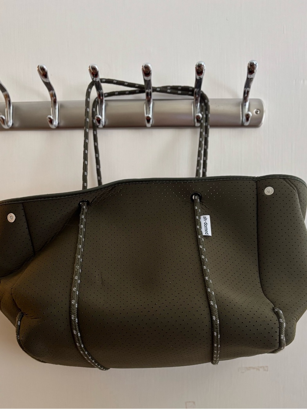 Olive Green Perforated Neoprene Tote Bag - Women